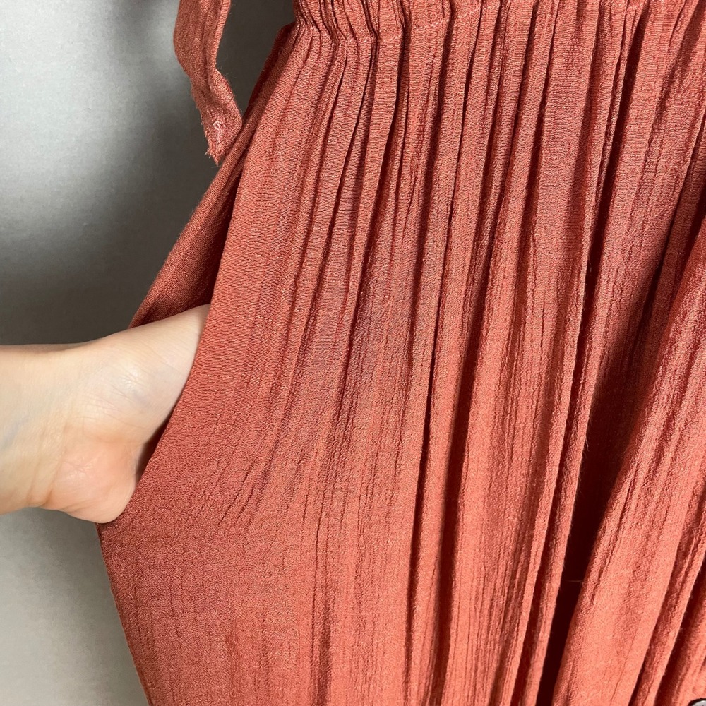 Flawless Maxi Dress Plunging V-Neck Ruffle Sleeve Boho Women Large Rust Brown - Picture 14 of 16